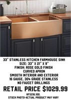 33" Stainless Kitchen Farmhouse Sink