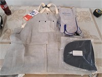 Bluesheild leather apron, mitts, neck protector