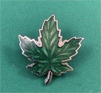 Sterling Silver and Enamel Maple Leaf Brooch