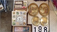 Clock and Framed Pictures