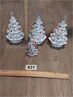 4 White Ceramic Lighted Christmas Tress