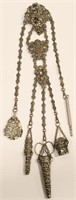 Antique Silver Belt Chatelaine With Tools