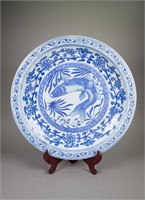 Chinese B&W Kangxi-Style Porcelain Charger