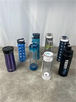 Glass Water bottles, travel mugs, and other water