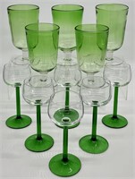 11pc Green Glass Stemware