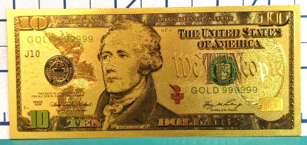 24K gold plated US banknote $10