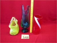Blown Glass Basket, Pitcher and Vase