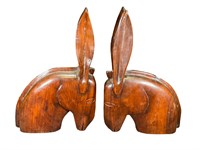 Pair of Wood Carved Horse Head Bookends