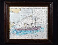 David Joy Watercolor Boat on Nautical Chart