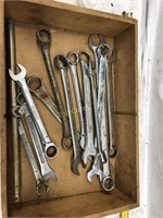 Vintage Wood Crate Filled With Large Wrenches