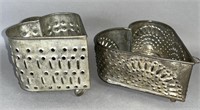 2 tin heart shaped cheese molds ca. 1880-1930;