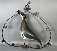 Large tin grouse in hand wrought iron frame ca.