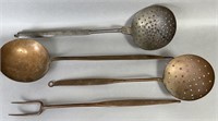 Group of 4 wrought iron hearthside utensils ca.