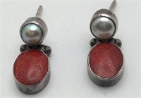 Sterling Silver Pearl & Coral Earrings