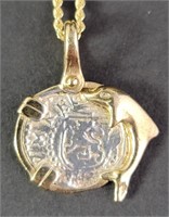 Atocha Coin Pendant w/ 14k Gold Dolphin Chain
