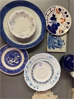 Large lot various blue dishes