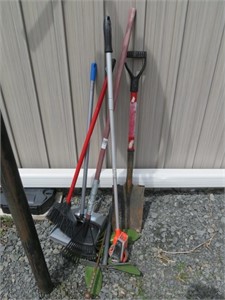 shovel,rake,broom,measure stick