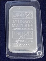 JM .999 Fine Silver 1 Troy Oz Silver Bar
