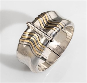 Gucci Sterling Silver 18K Gold Hinged Bracelet