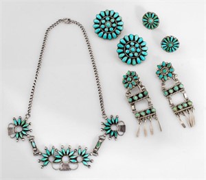 Native American Silver Turquoise Jewelry Set, 4