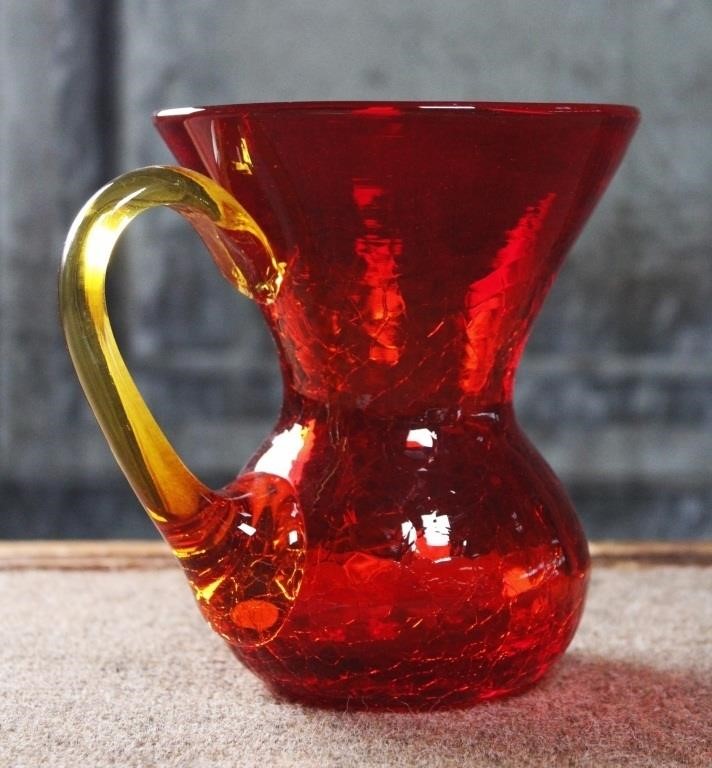 A Blenko Glass Co. Tangerine Crackle Glass flared