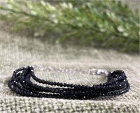 Black Spinel Beaded Sterling 8-Strand Bracelet