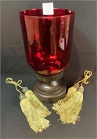 Ruby Glass Vase with 2 Gold Tassels