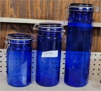 SET OF 3  COLBALT BLUE GLASS CANISTER JARS