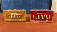 Hot wheels license plate, cars  Vette and Ferrari