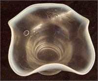Ruffled Edge Opalescent Bowl with Leaf Pattern 6”