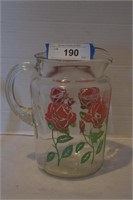 Vintage MCM Ice Lip Glass Pitcher w/Red Roses