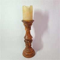 Tall Wooden Candle Holder With Candle