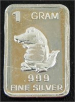 1 gram Silver Ingot - Alligator, .999 Fine