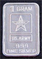 1 gram Silver Ingot - Army Star, .999 Fine