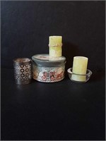 Candles, Holders, and Vintage Tin