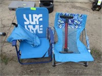 2 beach chairs and bike pump