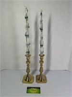 Pair of Brass Candle Stick Holders With Candle