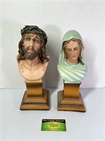 Jesus and Mary Head Busts Statues