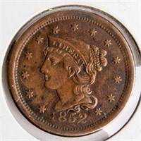 Coin 1852 United States Large Cent AU Nice!