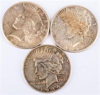 Coin 3 Peace Silver Dollars 1927-P, 27-S & 34-D