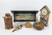 Folk Art Peg Holder, Clock, Copper Milk Can