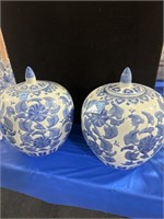 PAIR BLUE AND WHITE GINGER JARS
