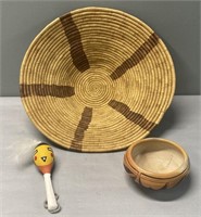 Native American Hopi Pot & Rattle; African Basket