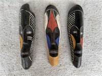 3 Wood Carved African Tribal Masks