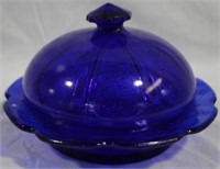 Blue Glass Covered Dish 6x4