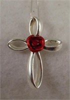 Sterling Silver Abstract Rose Cross Necklace