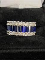 Sterling Silver Baguette Sapphire Wedding Band