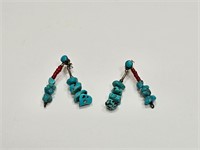 VINTAGE TURQUOISE NUGGET EARRINGS CORAL