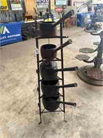 5 TIER WROUGHT IRON POT STAND WITH CAST POTS