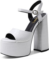 Sarawill Women's Block Heels 8 White